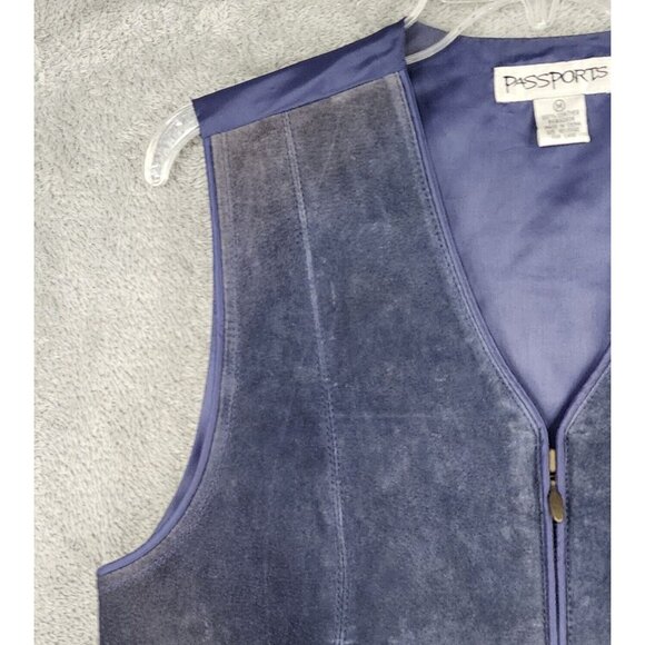 Passports Vest Skirt Set Womens Medium Blue Leather Full Zip Vintage Knee Length - Picture 15 of 16